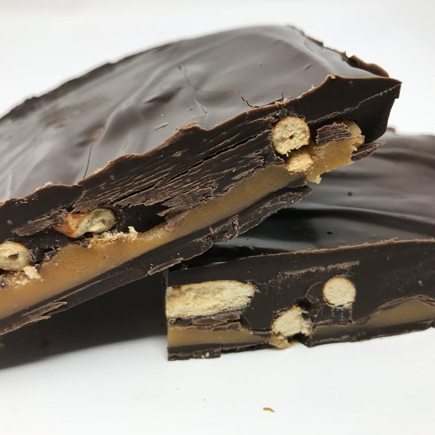Dark Chocolate Sea Salt Caramel Pretzel Bark Provincetown Fudge Factory
